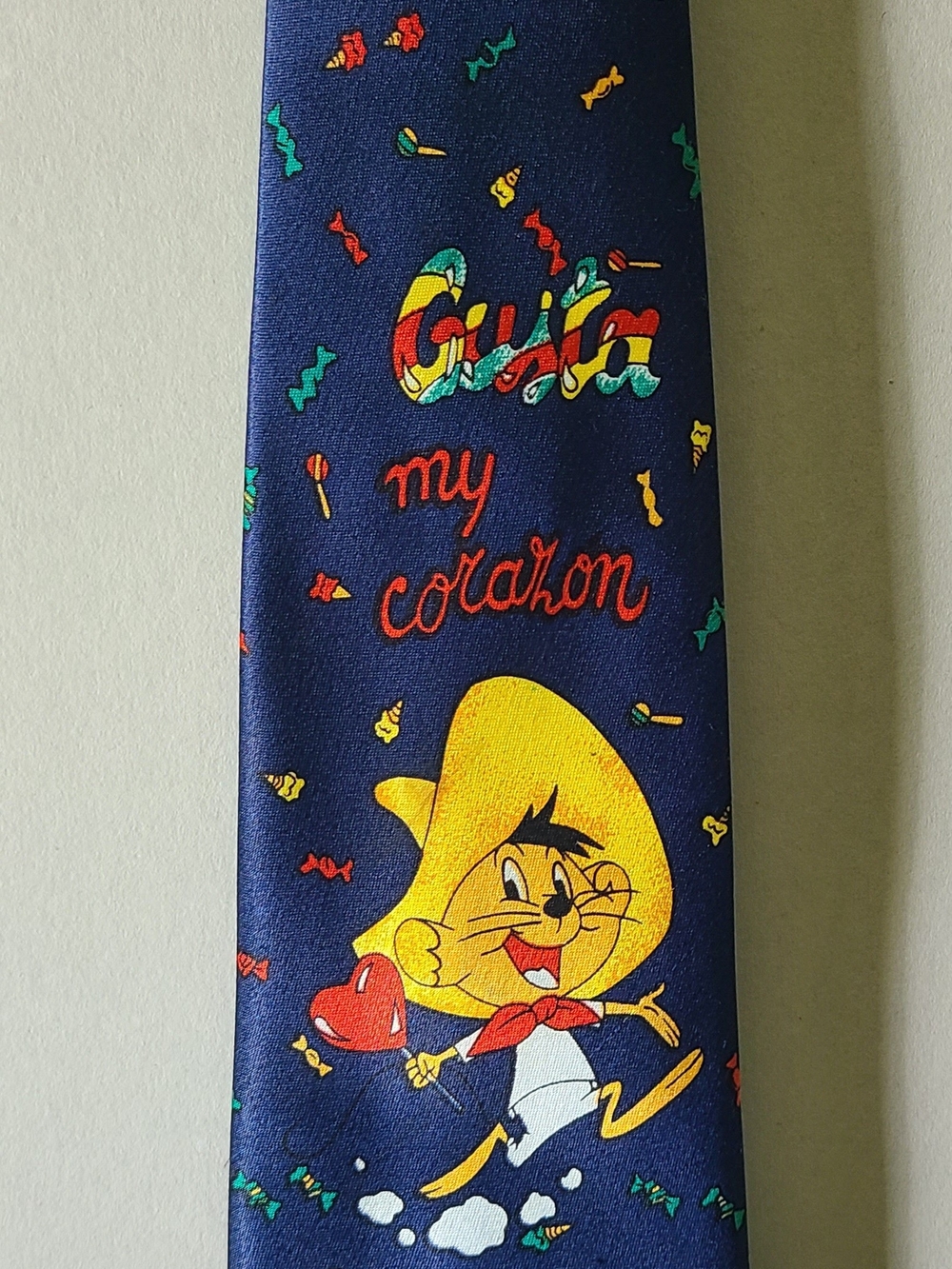 Blue Novelty Tie with Cartoon Sombrero Character
